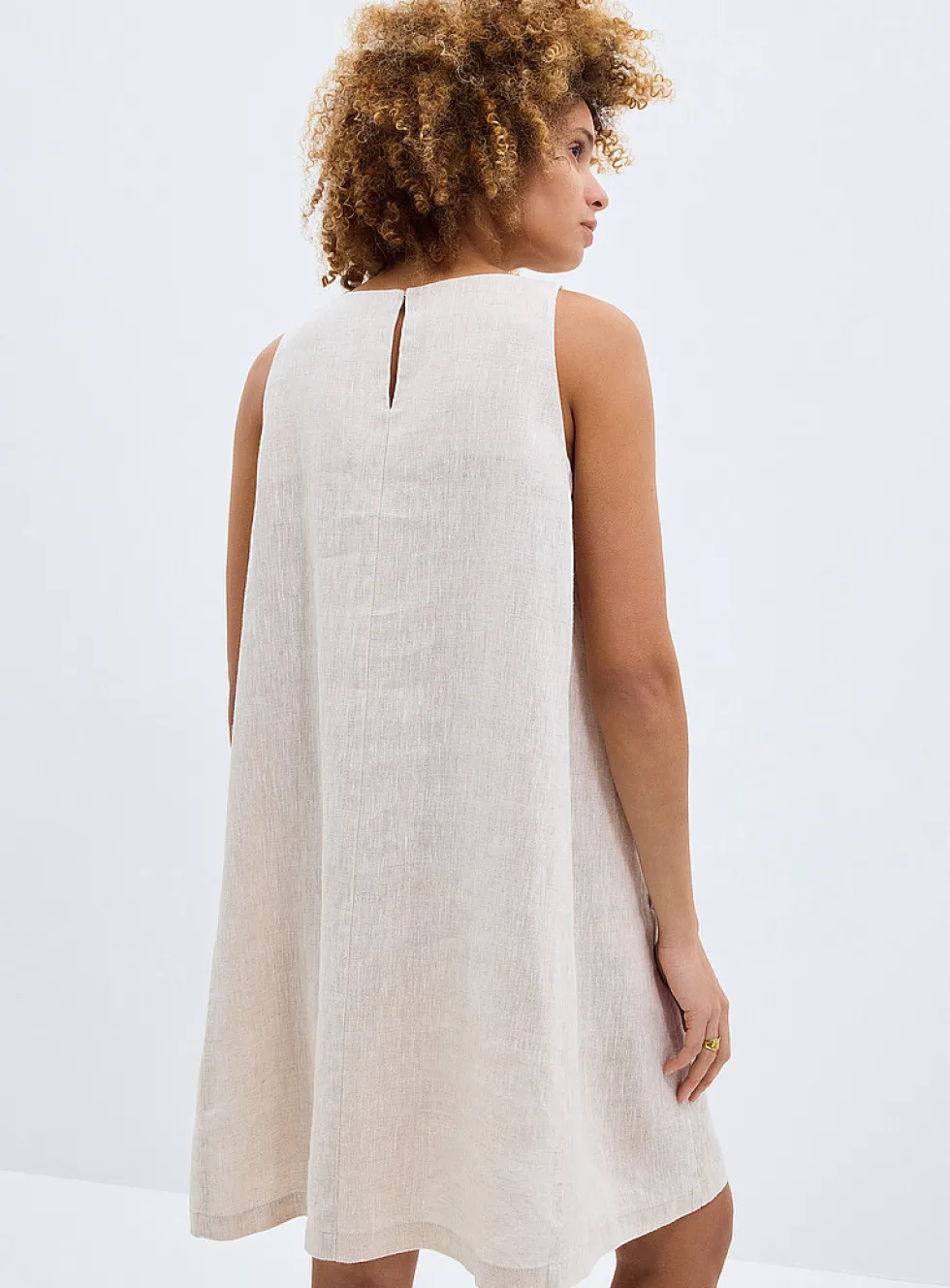 Pure linen trapeze minidress