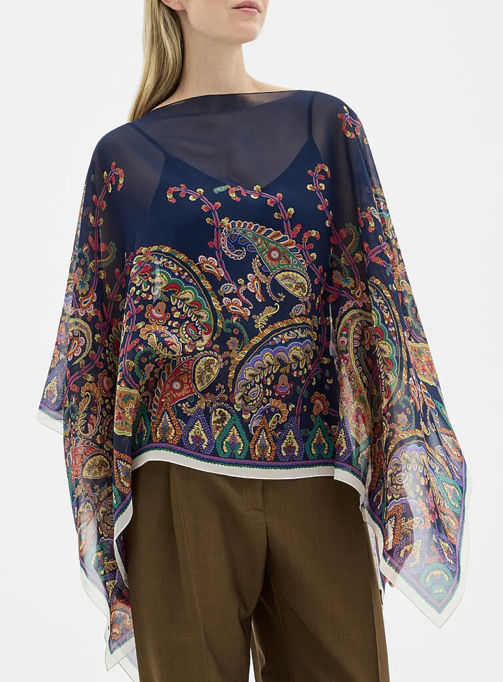 Pure silk poncho-style blouse
