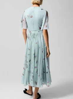 Pure silk sheer sleeves dress