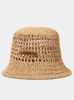 Raffia crocheted bucket hat