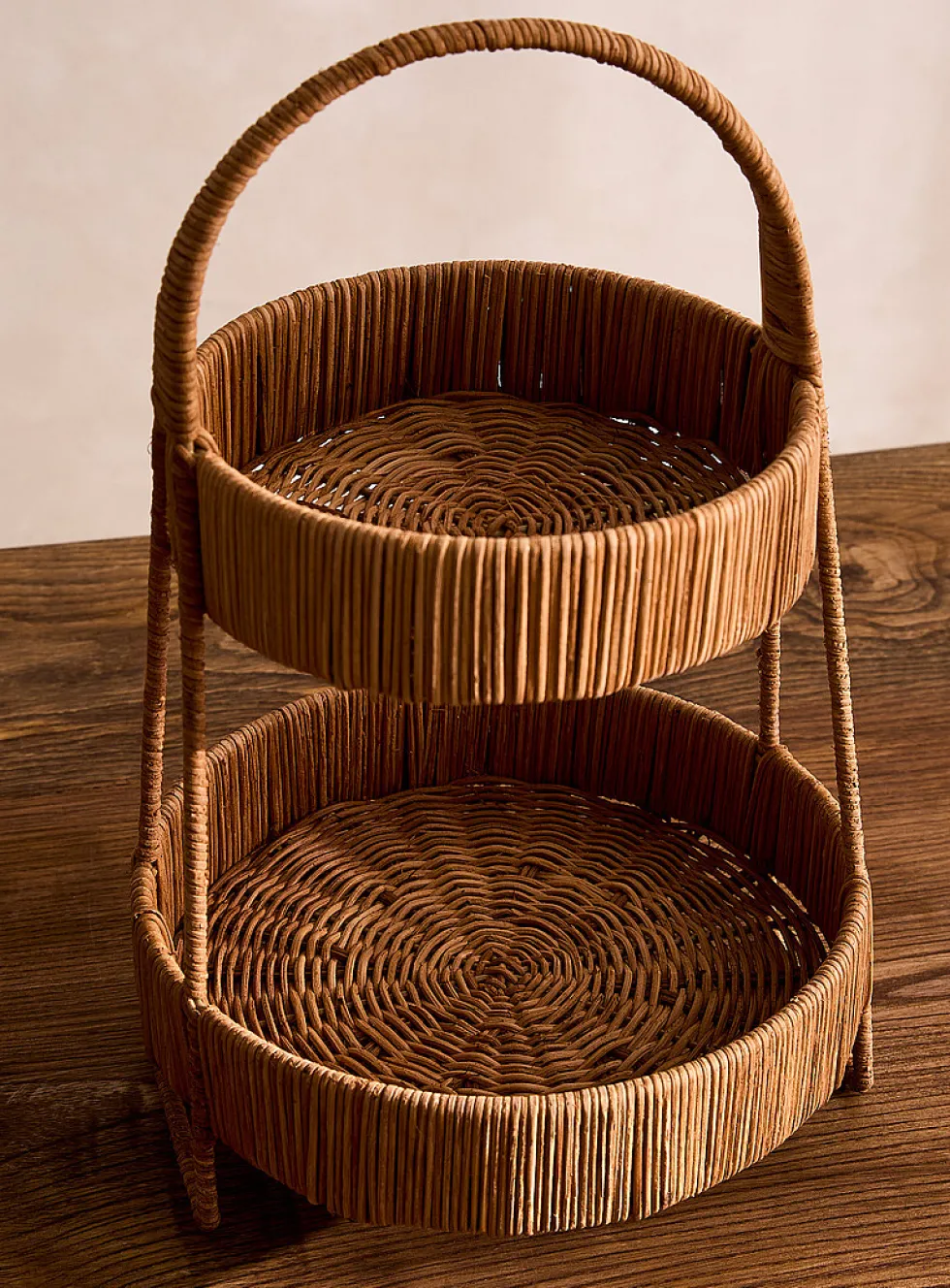 Rattan two-tiered cake stand