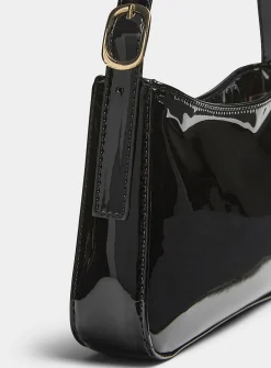 Rectangular faux patent leather shoulder bag