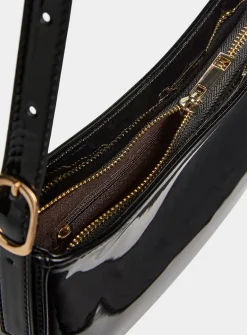 Rectangular faux patent leather shoulder bag