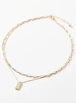 Rectangular pendant double-row necklace