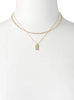 Rectangular pendant double-row necklace