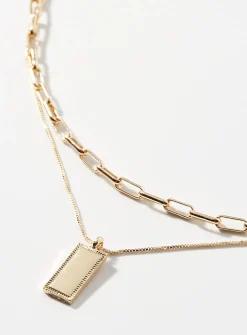 Rectangular pendant double-row necklace