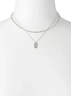 Rectangular pendant double-row necklace