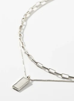 Rectangular pendant double-row necklace