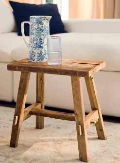 Recycled teak wood narrow rustic stool
