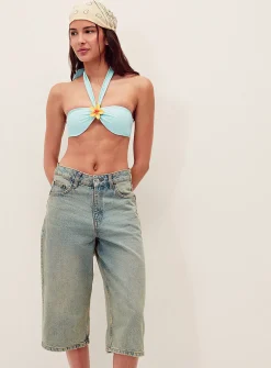 Resin hibiscus halter bandeau bikini top