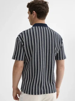 Retro stripe Johnny-collar polo