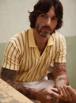 Retro stripe Johnny-collar polo
