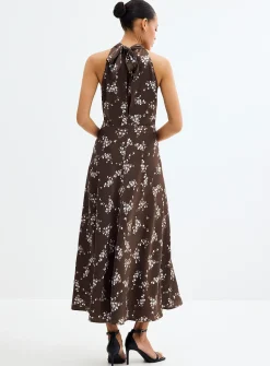 Rheo textured floral satin halter dress