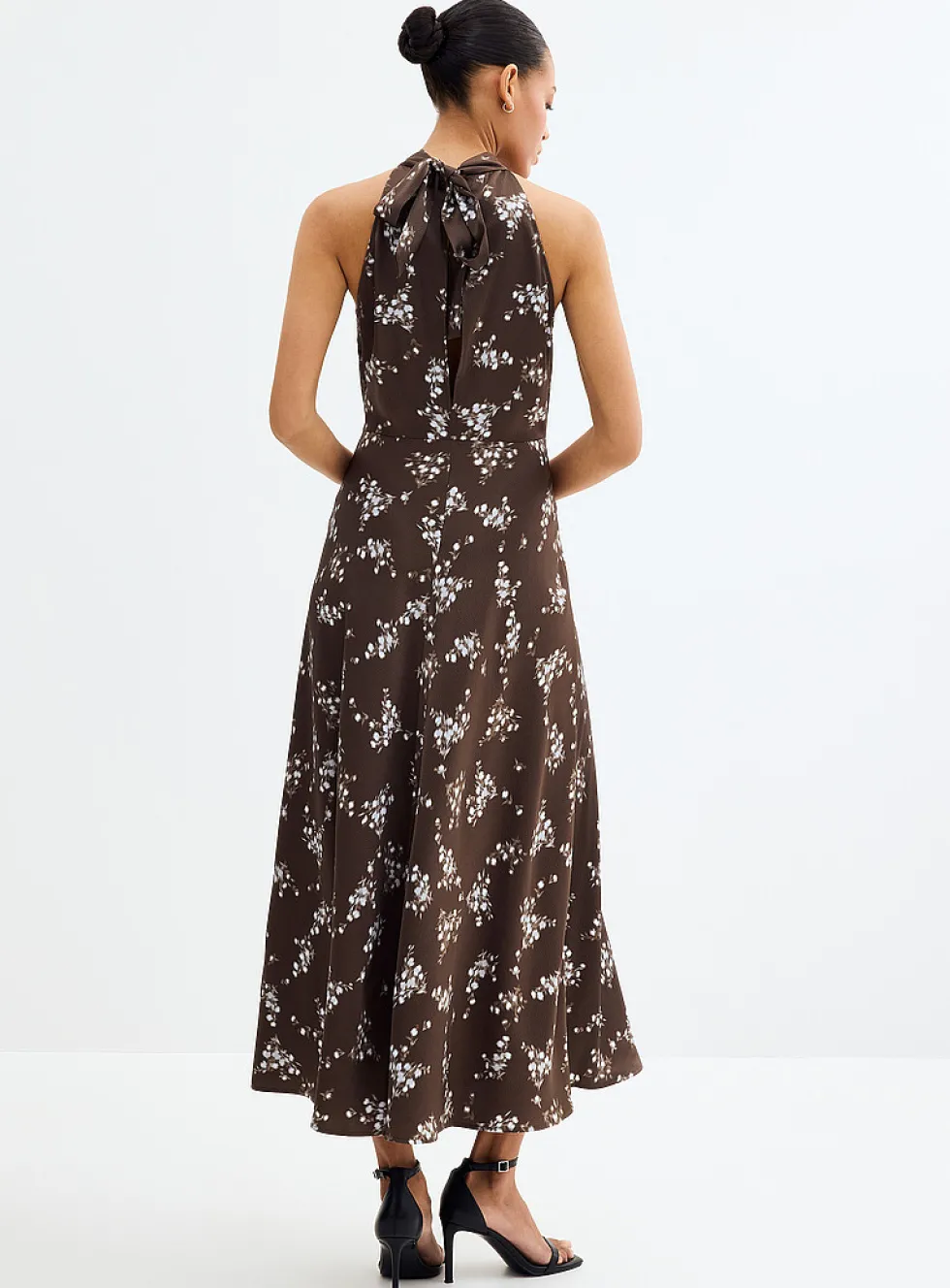 Rheo textured floral satin halter dress