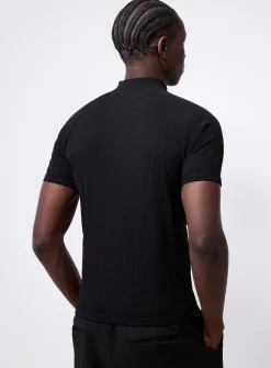 Ribbed zip-neck T-shirt