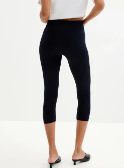 Ribbed-waist stretch capri legging