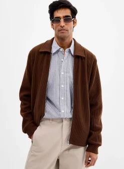 Rib-jersey polo-collar cardigan