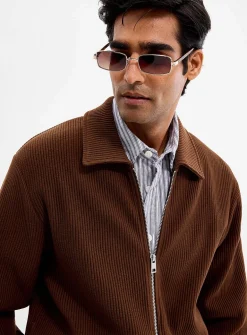 Rib-jersey polo-collar cardigan