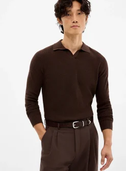 Rib-knit Johnny-collar sweater