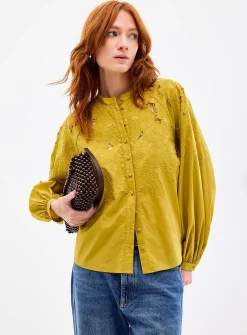 Richelieu embroidery stand-collar blouse
