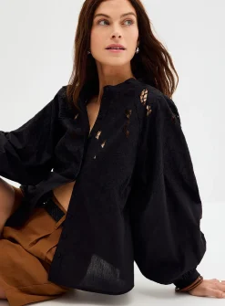 Richelieu embroidery stand-collar blouse