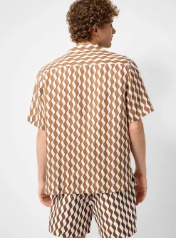 Roberto wave pattern linen camp shirt