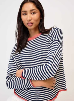 Rolled edges striped sweater