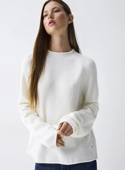 Rolled hem bouclé knit sweater