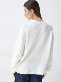 Rolled hem bouclé knit sweater