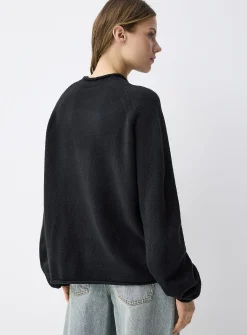 Rolled hem bouclé knit sweater