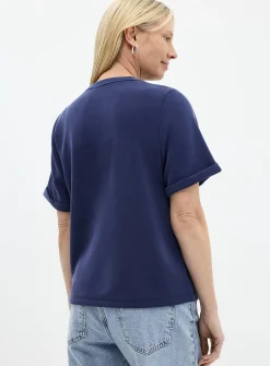 Rolled sleeves peachskin T-shirt