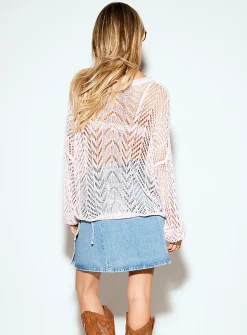 Rolled-collar crocheted sweater