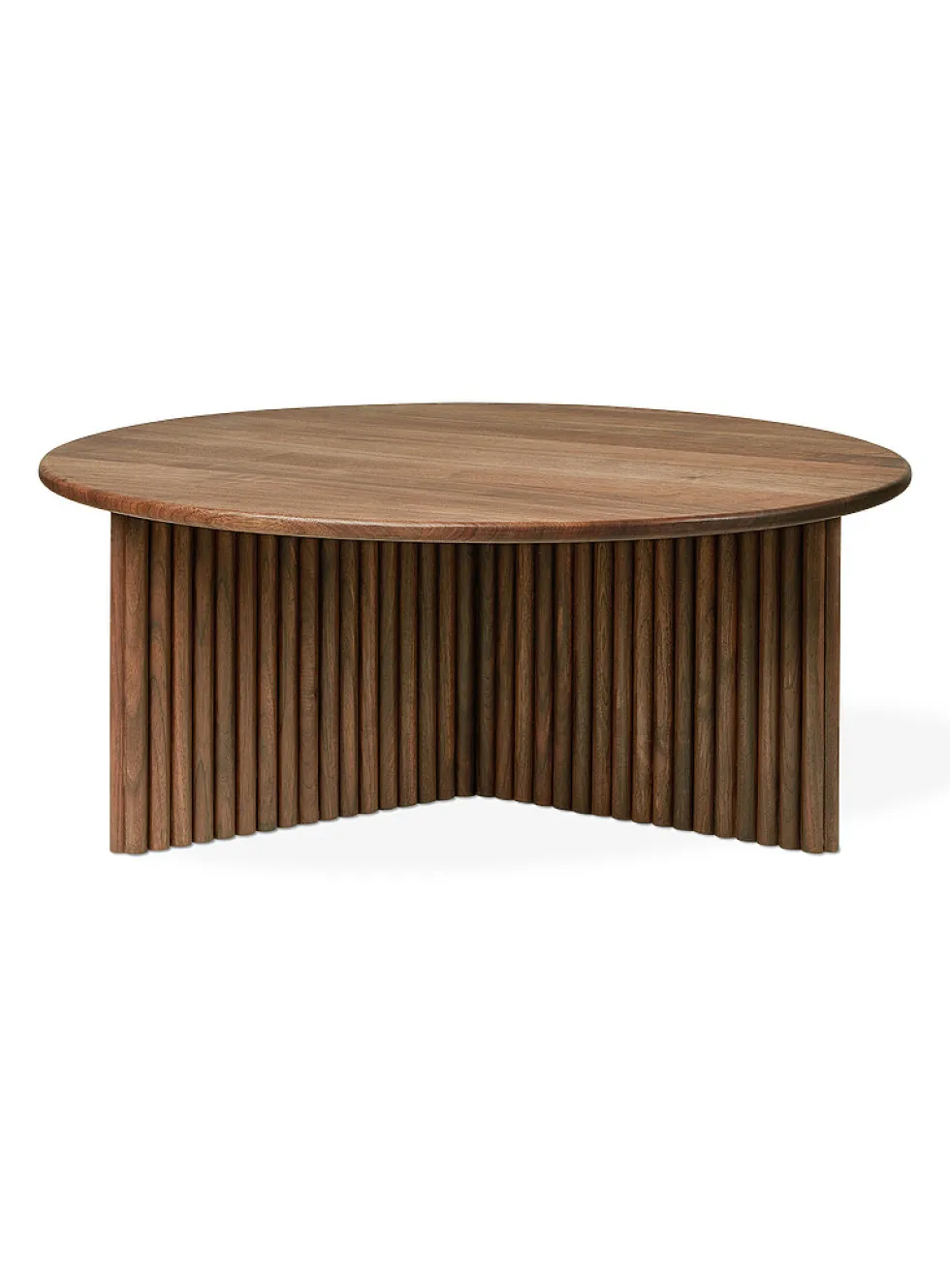 Round walnut grooved coffee table