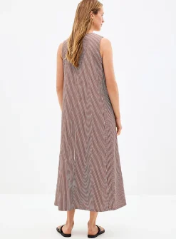Ruched collar striped poplin dress