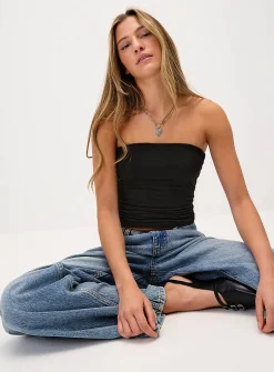 Ruched mesh tube top