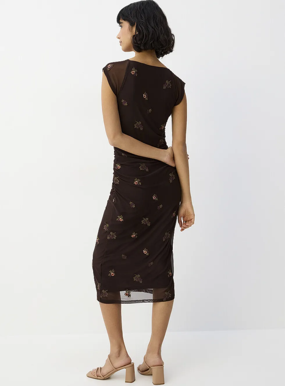 Ruched micromesh midi dress