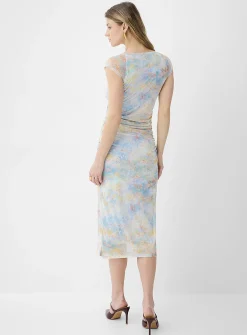 Ruched micromesh midi dress