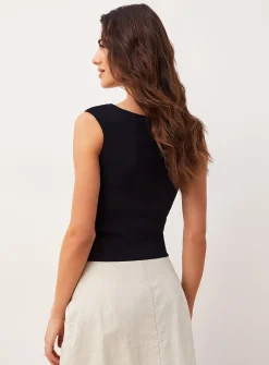 Ruched waist boat-neck cami