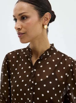 Ruffled collar printed chiffon blouse
