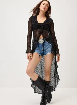 Ruffled long cardigan