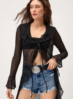 Ruffled long cardigan