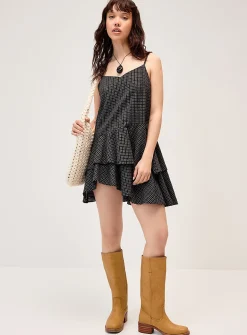 Ruffled mini-check dress