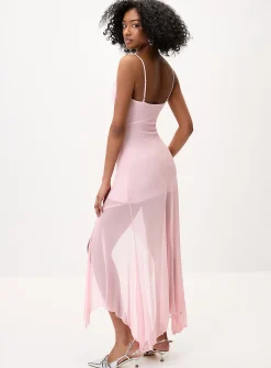 Ruffled slit mesh dress