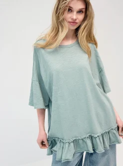 Ruffled slub oversized T-shirt