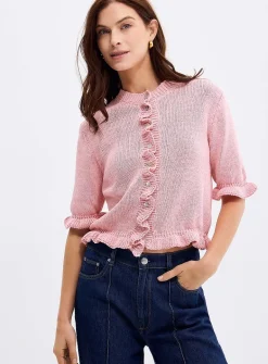 Ruffled trim short sleeves cardigan