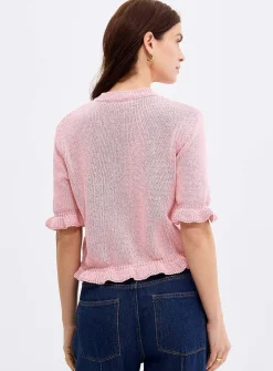 Ruffled trim short sleeves cardigan