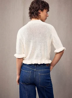 Ruffled trim short sleeves cardigan