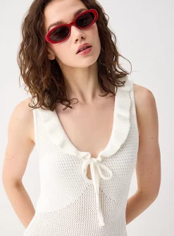 Ruffled-trim crochet dress
