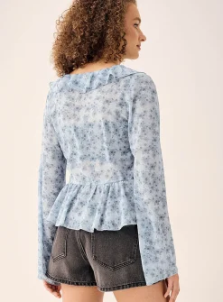 Ruffles sheer chiffon blouse