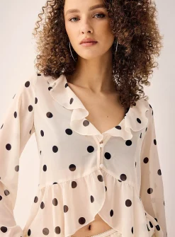 Ruffles sheer chiffon blouse